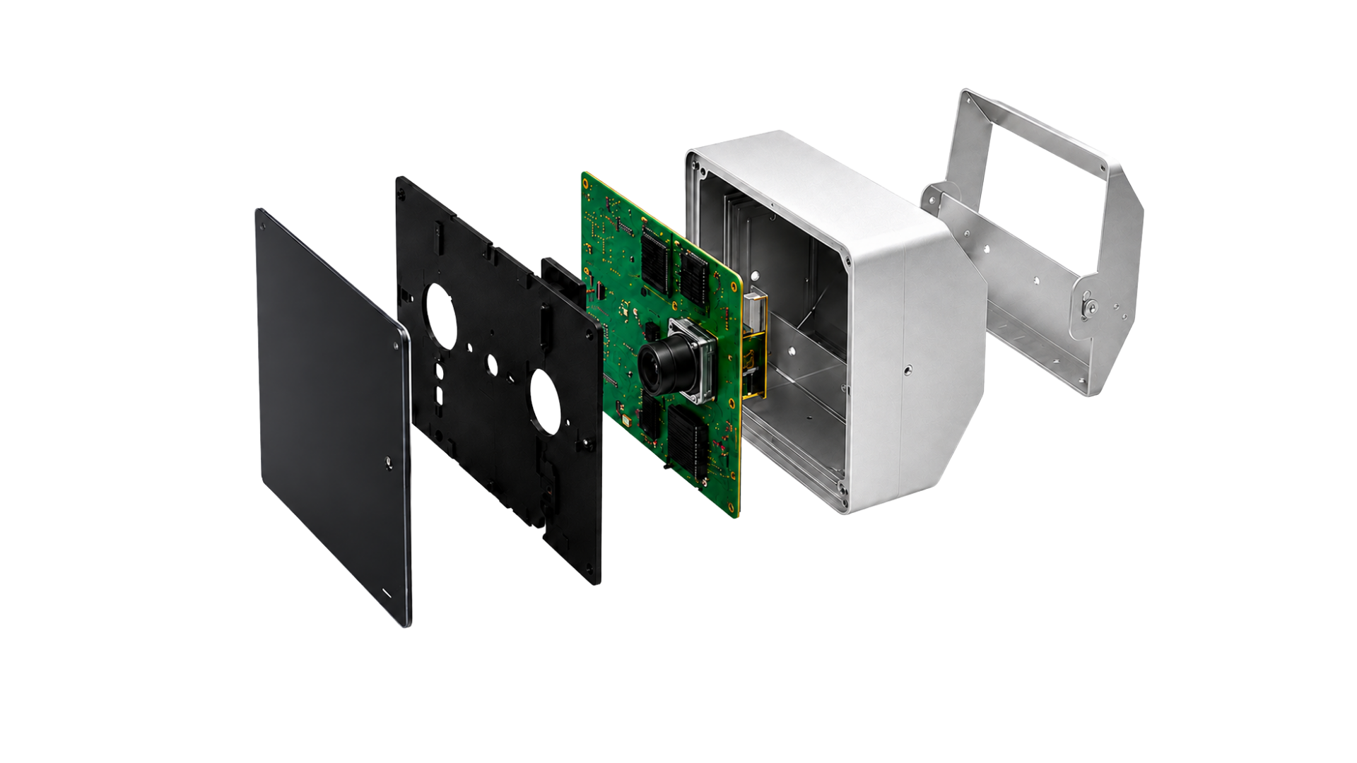 Exploded view of the EVI camera showing its internal components