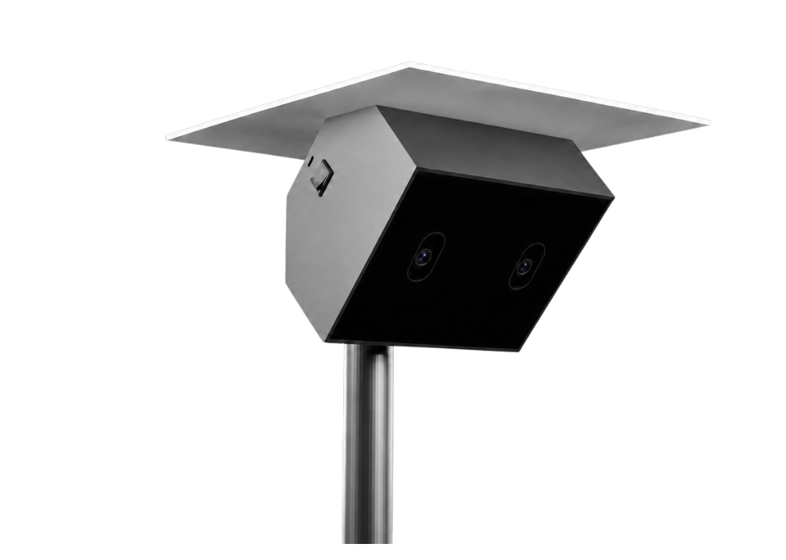 EVI camera installed on a pole, upward angle view
